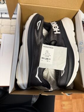 Hoka Womens Black and White Cushioning Running Shoes